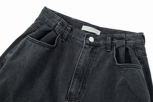 Pin Tuck Wide Denim Jeans_black