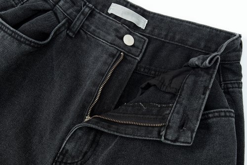 Pin Tuck Wide Denim Jeans_black
