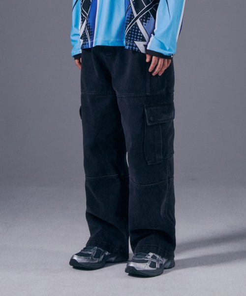 VSW Wide Washed Denim Cargo Pants Black