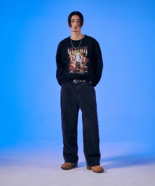 VSW Wide Washed Denim Cargo Pants Black