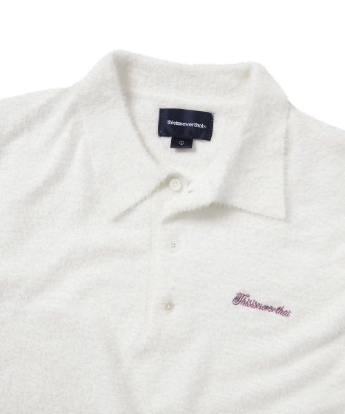 MUSINSA | thisisneverthat® Script Shaggy Knit Polo Off White