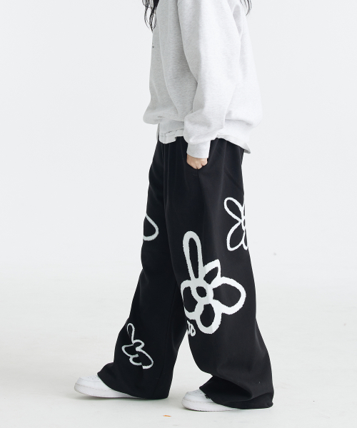 Flower Spray Stopper Wide Banding брюки (BLACK)
