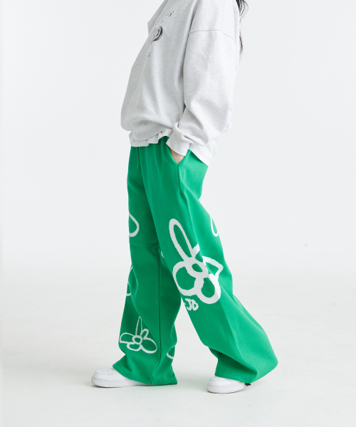 Широкие брюки на резинке Flower Spray (Green)