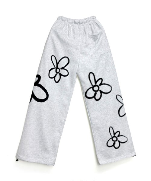 Широкие брюки на резинке Flower Spray (Light Grey)