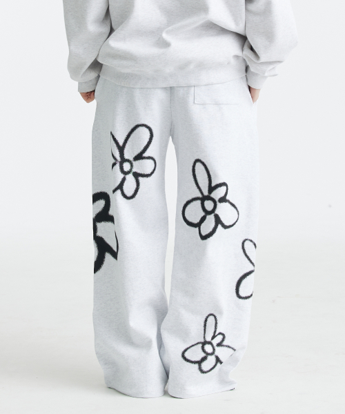Широкие брюки на резинке Flower Spray (Light Grey)