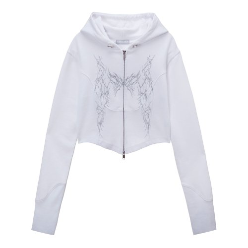 MUSINSA | HUG YOUR SKIN Slim hooded zip-up (white)