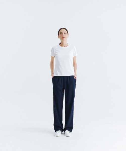 MUSINSA | WHOLOVESART Unisex semi-wide banding slacks - navy