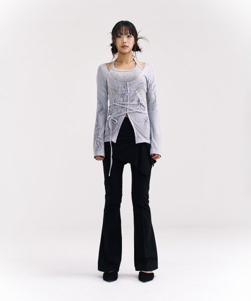 MUSINSA公式 | HUG YOUR SKIN Flare Skirt Layered Pants (Black) 