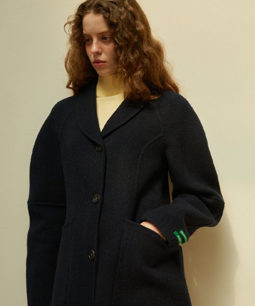 [handmade] Herringbone Round шерсть Longcoat (Navy)