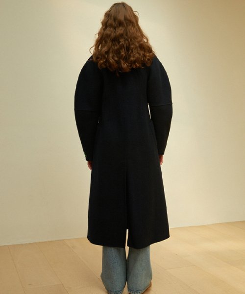 [handmade] Herringbone Round шерсть Longcoat (Navy)