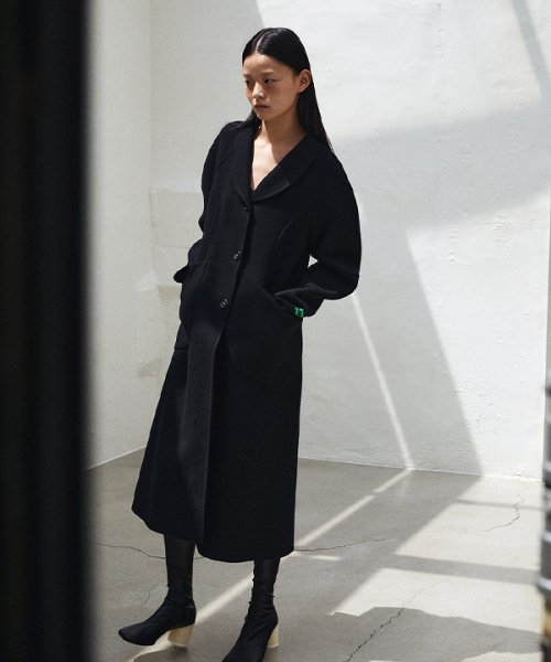 [handmade] Herringbone Round шерсть Longcoat (Black)