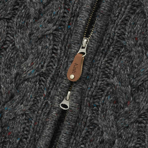 MUSINSA | KIRSH Uni logo wappen cable collar knit zip-up [Charcoal]