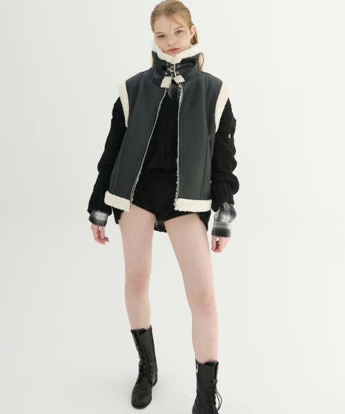 SOFT FAUX SHEARING TRIMMING VEST_BLACK слоновая кость