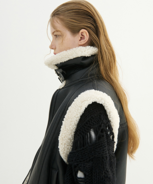 SOFT FAUX SHEARING TRIMMING VEST_BLACK слоновая кость