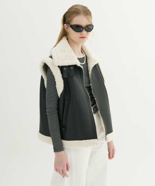 SOFT FAUX SHEARING TRIMMING VEST_BLACK слоновая кость
