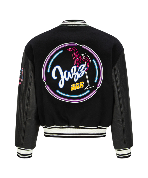 LEATHER SLEEVE шерсть VARSITY куртка (BLACK)