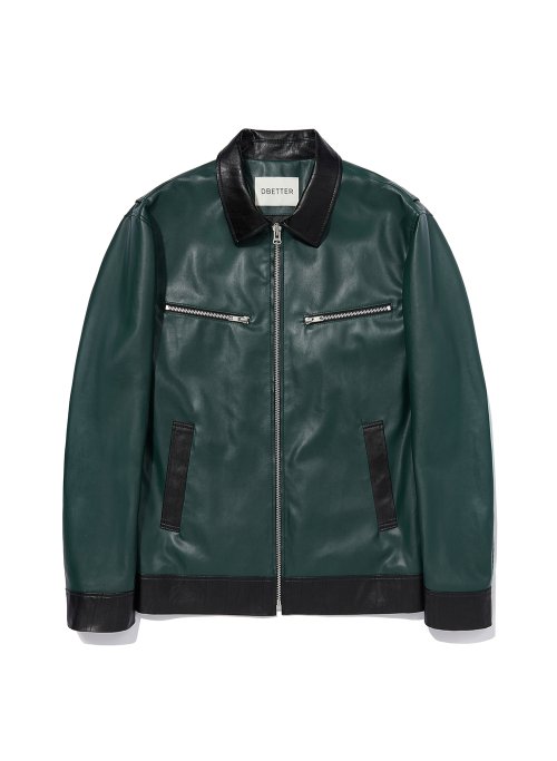 Panel Vegan Leather Single Jacket (Green)