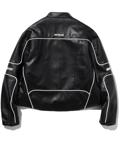 MUSINSA | NOT4NERD Leather ver. Tribal Logo Racing Jacket - Black