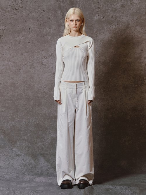 CROSS RIBBED BOLERO TOP - OFF WHITE
