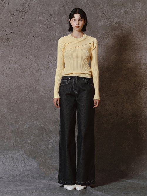 CROSS RIBBED BOLERO TOP - LEMON
