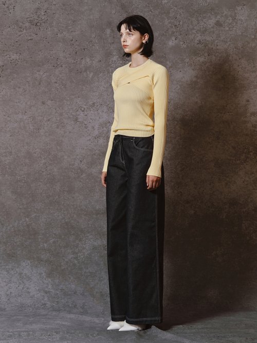 CROSS RIBBED BOLERO TOP - LEMON