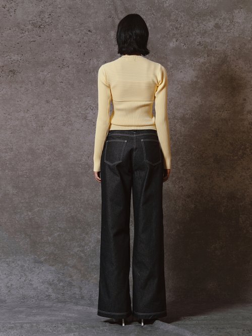 CROSS RIBBED BOLERO TOP - LEMON