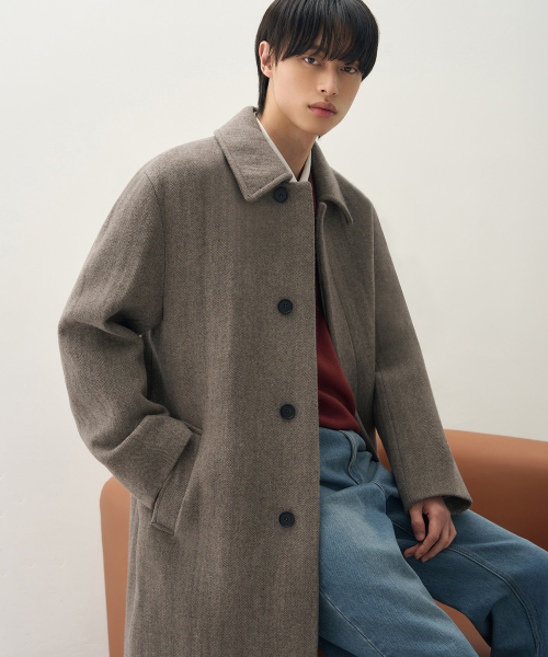 Check Wool Coat [BROWN]