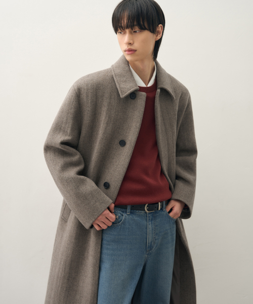 Check Wool Coat [BROWN]
