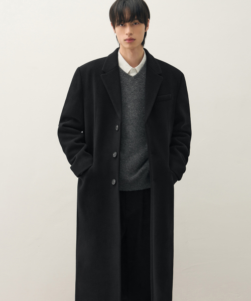 PREMIER WOOL SINGLE CHESTER COAT [BLACK]
