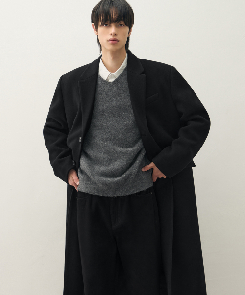 PREMIER WOOL SINGLE CHESTER COAT [BLACK]