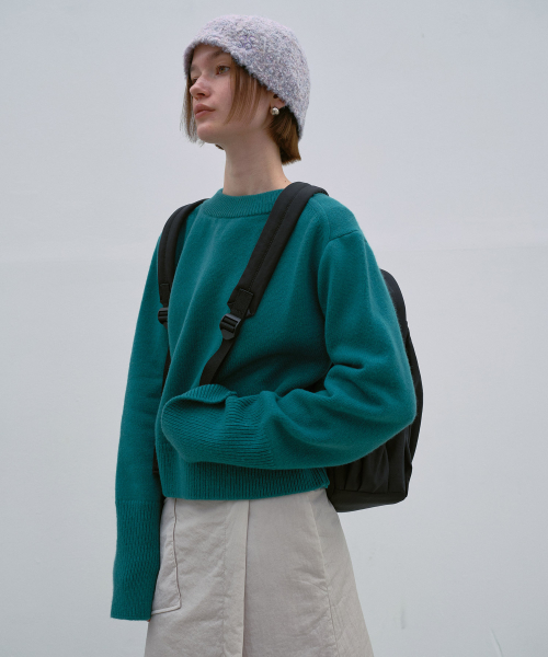 Merino Wool Zip-up Cardigan T/Green