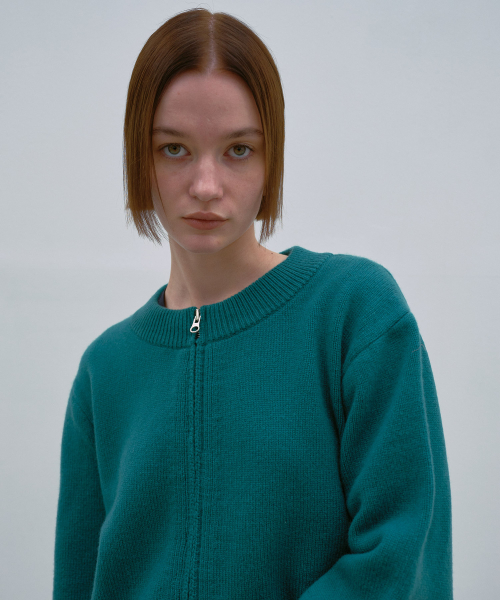 Merino Wool Zip-up Cardigan T/Green