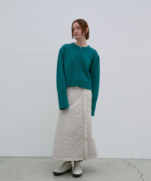 Merino Wool Zip-up Cardigan T/Green