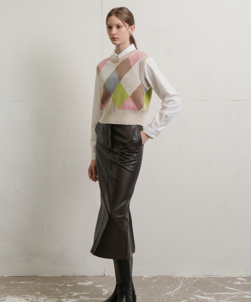 Round Coloration Knit Vest (Beige)