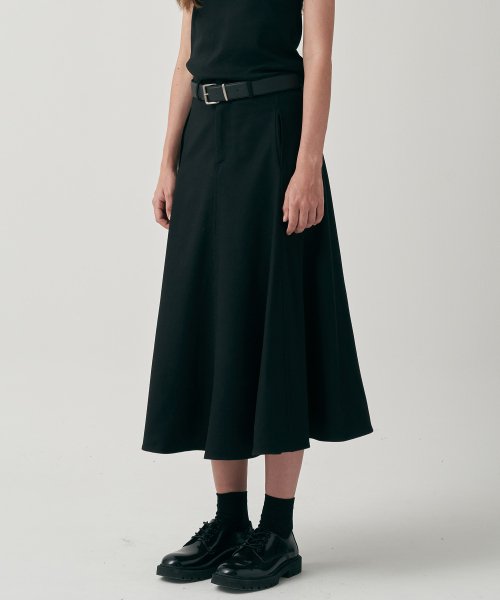 Black wool outlet flare skirt