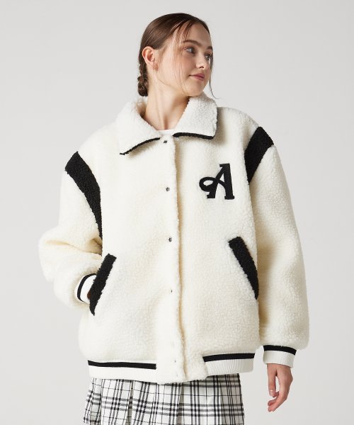 Boa Fur Varsity Jacket Ivory