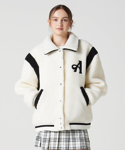 Boa Fur Varsity Jacket Ivory