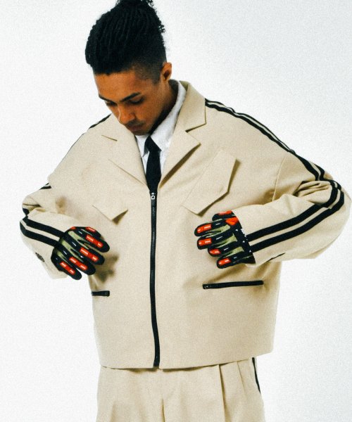 [UNISEX] Satin-Trimmed Padded Racing Jacket (Beige)