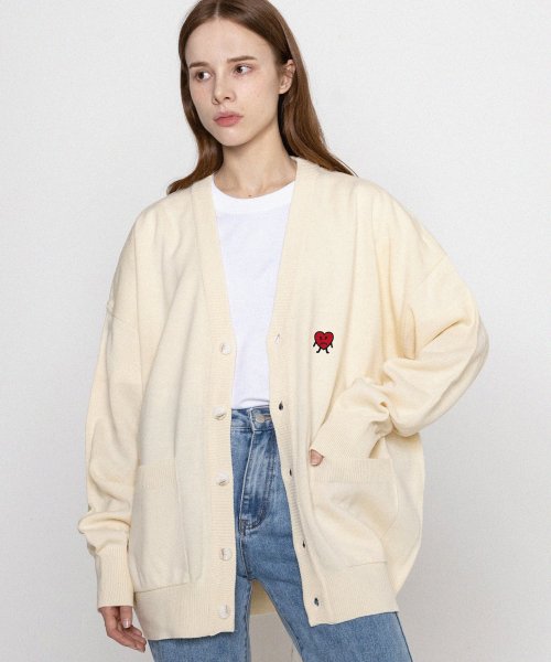 Трикотажный кардиган с вышивкой сердечка Unisex Cream