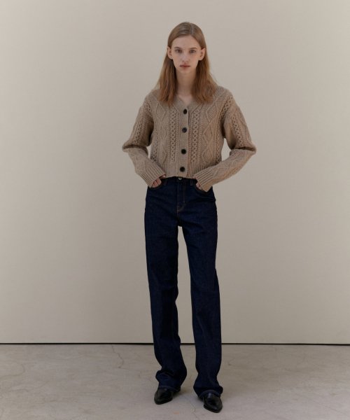 CABLE WOOL KNIT CARDIGAN - BEIGE
