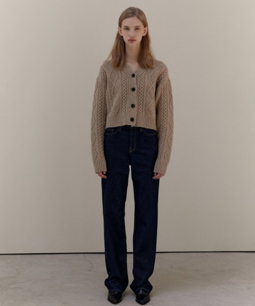 CABLE WOOL KNIT CARDIGAN - BEIGE