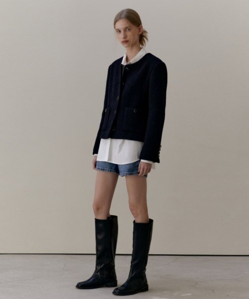 WOOL BOUCLE TWEED JACKET - NAVY