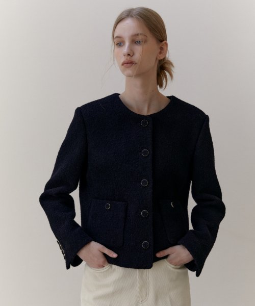 WOOL BOUCLE TWEED JACKET - NAVY
