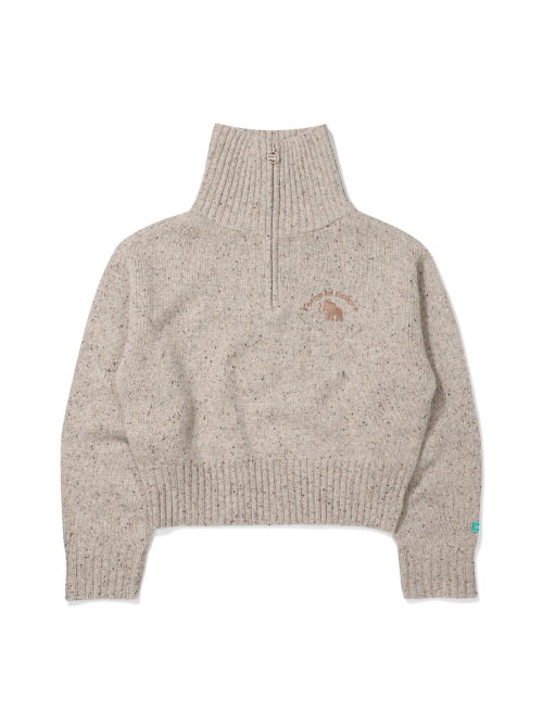 Микс-текстурный свитер с полумолнией Melange Beige