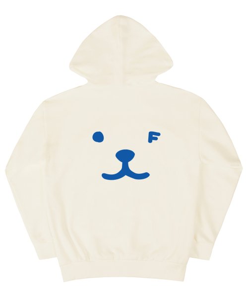 [UNISEX] Худи с принтом щенка и смайлом_Cream/Blue logo