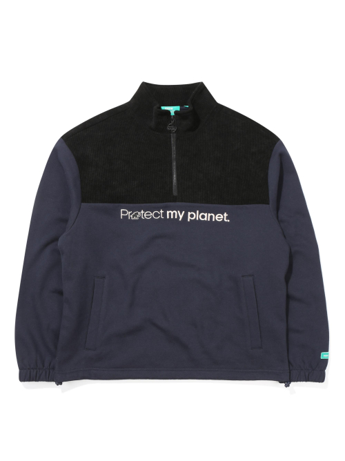 Свитшот на молнии с начесом Corduroy Slogan_Navy