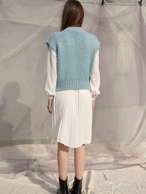 Candy V-neck Wool Knit Vest_Sky Blue