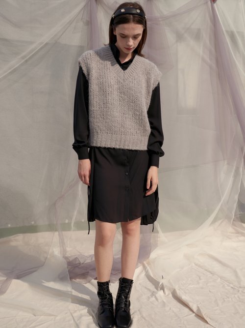 Candy V-neck Wool Knit Vest_Sky_Gray