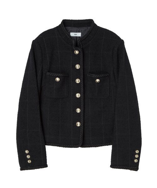 Classic check wool boucle tweed jacket (BLACK)