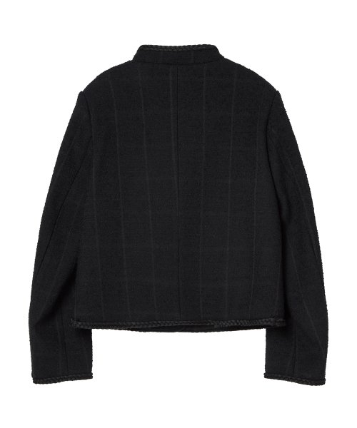 Classic check wool boucle tweed jacket (BLACK)